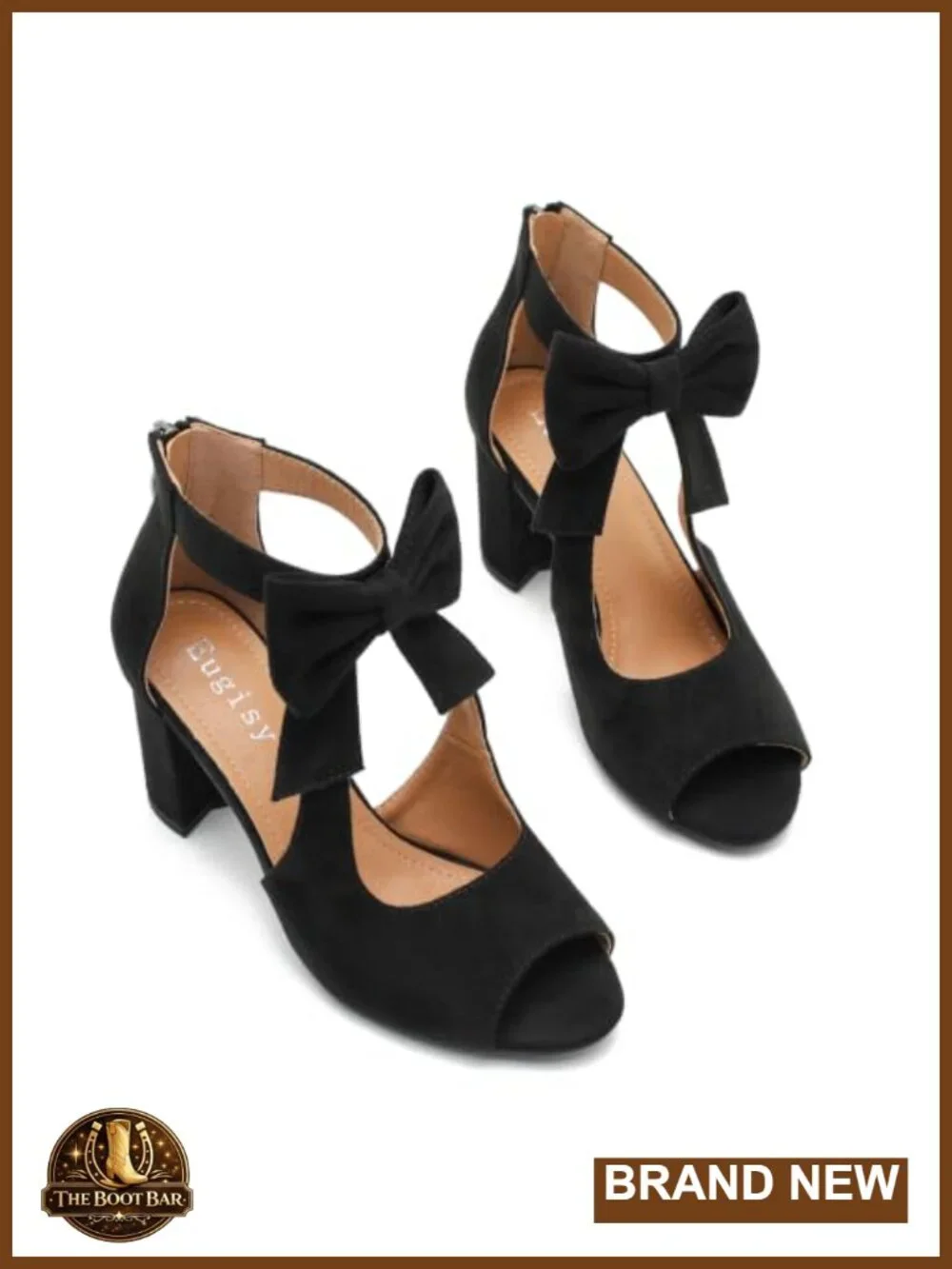 Women's Bows Strappy Sandals Open Toe Chunky High Heels Ankle Strap Back Zip